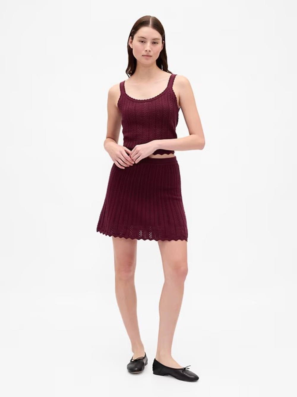 100% cotton burgundy pointelle skirt